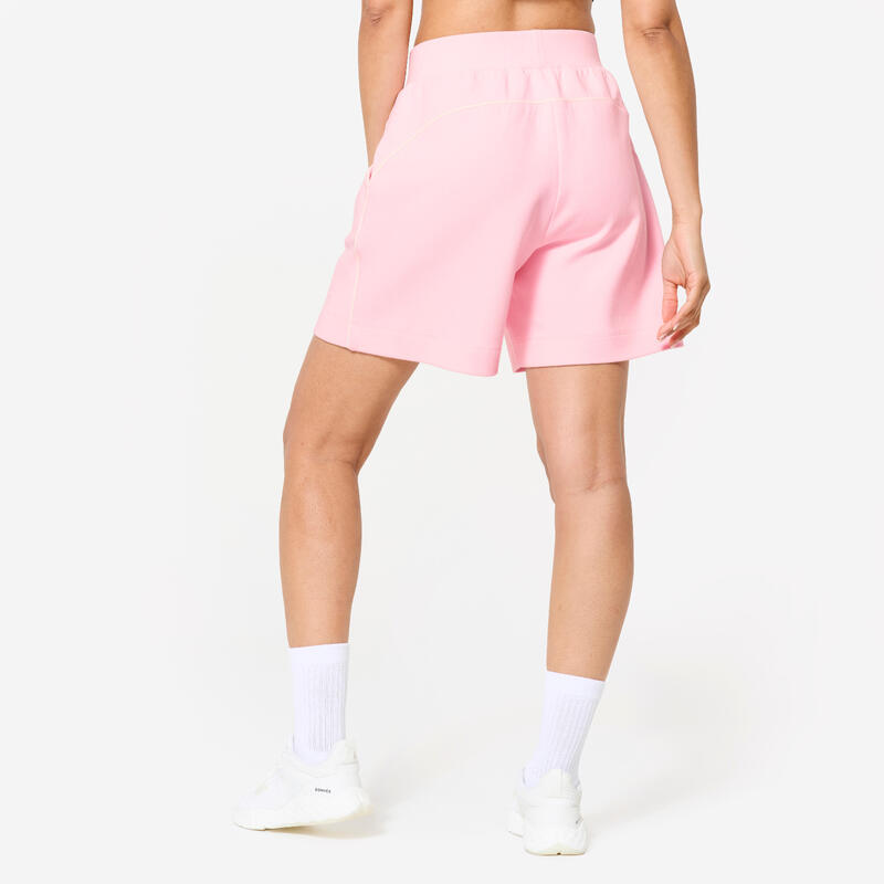 Short fitness ample, femme, rose et blanc