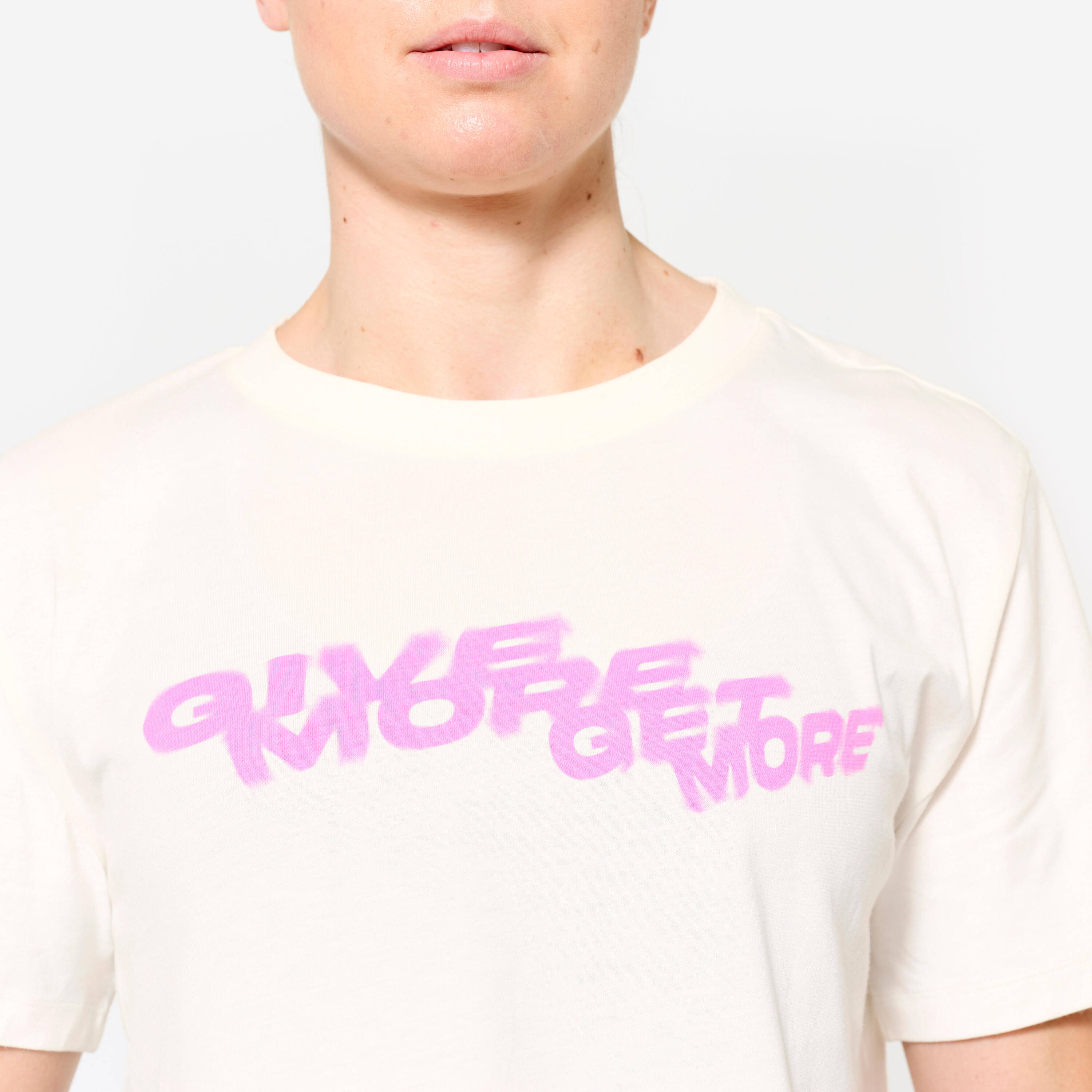 Crew Neck Cotton Loose Fit Weight Training Women's Crop Top - Cotton White -  3