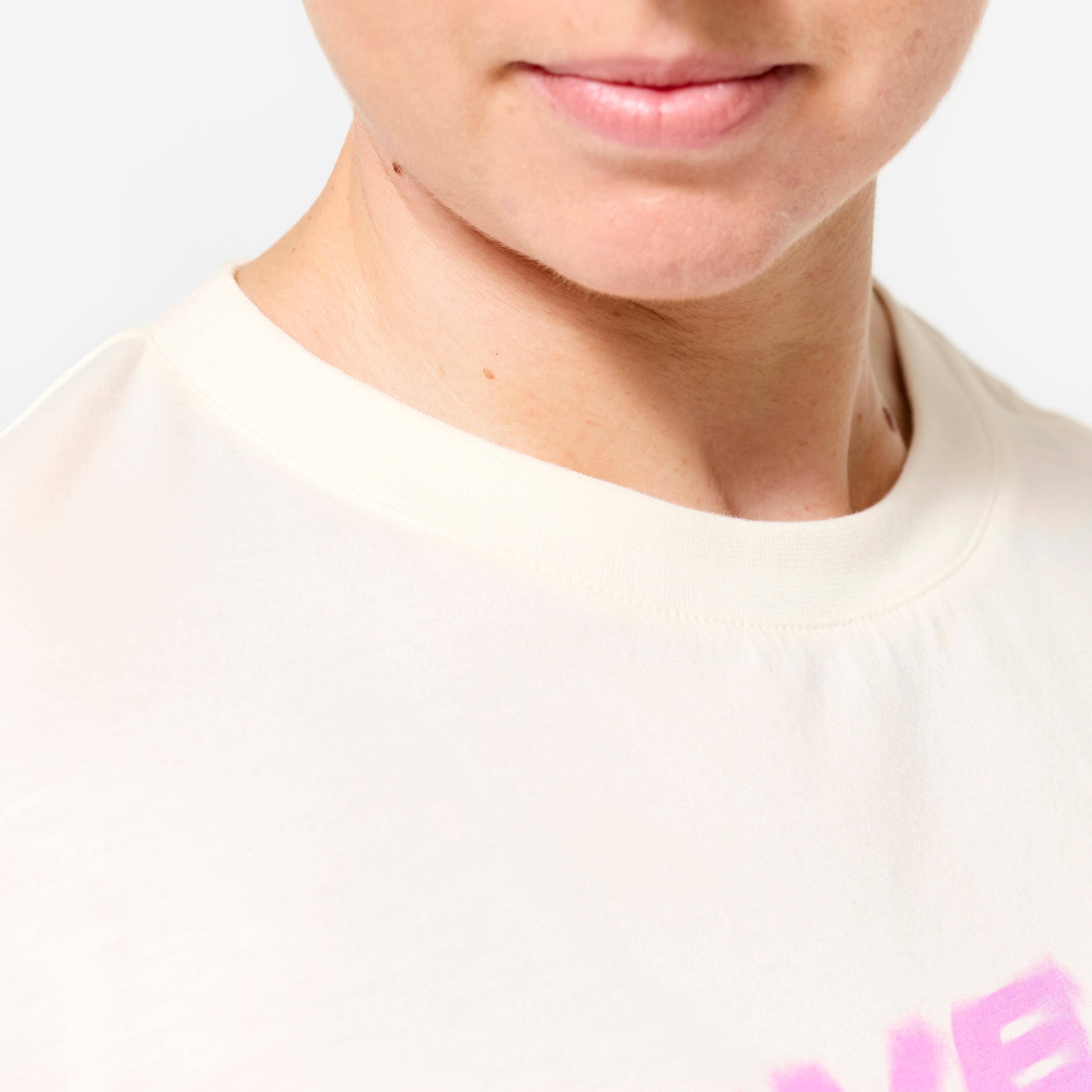 Crew Neck Cotton Loose Fit Weight Training Women's Crop Top - Cotton White -  5