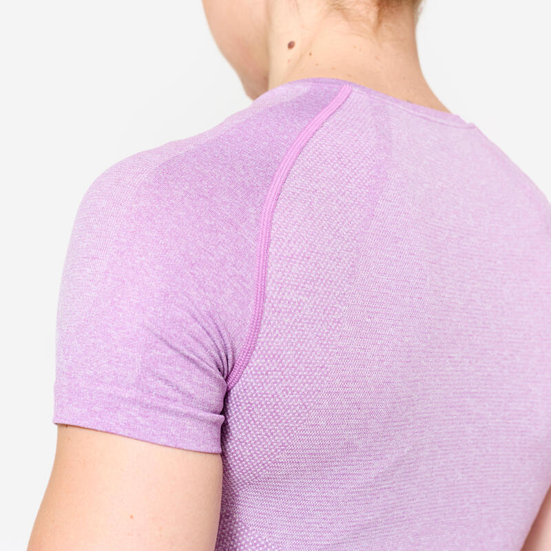 Tricou crop top de fitness material seamless roz damă