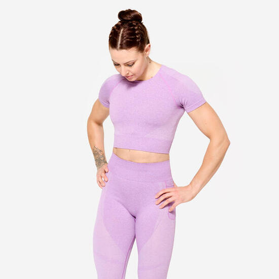 Naadloze crop top voor fitness roze