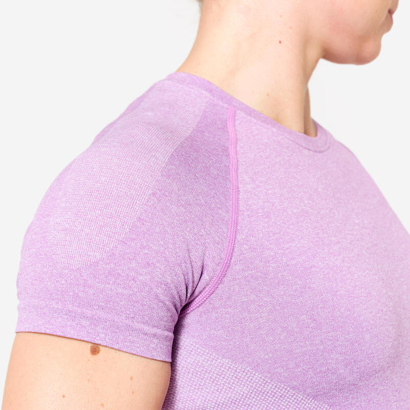 Tricou crop top de fitness material seamless roz damă