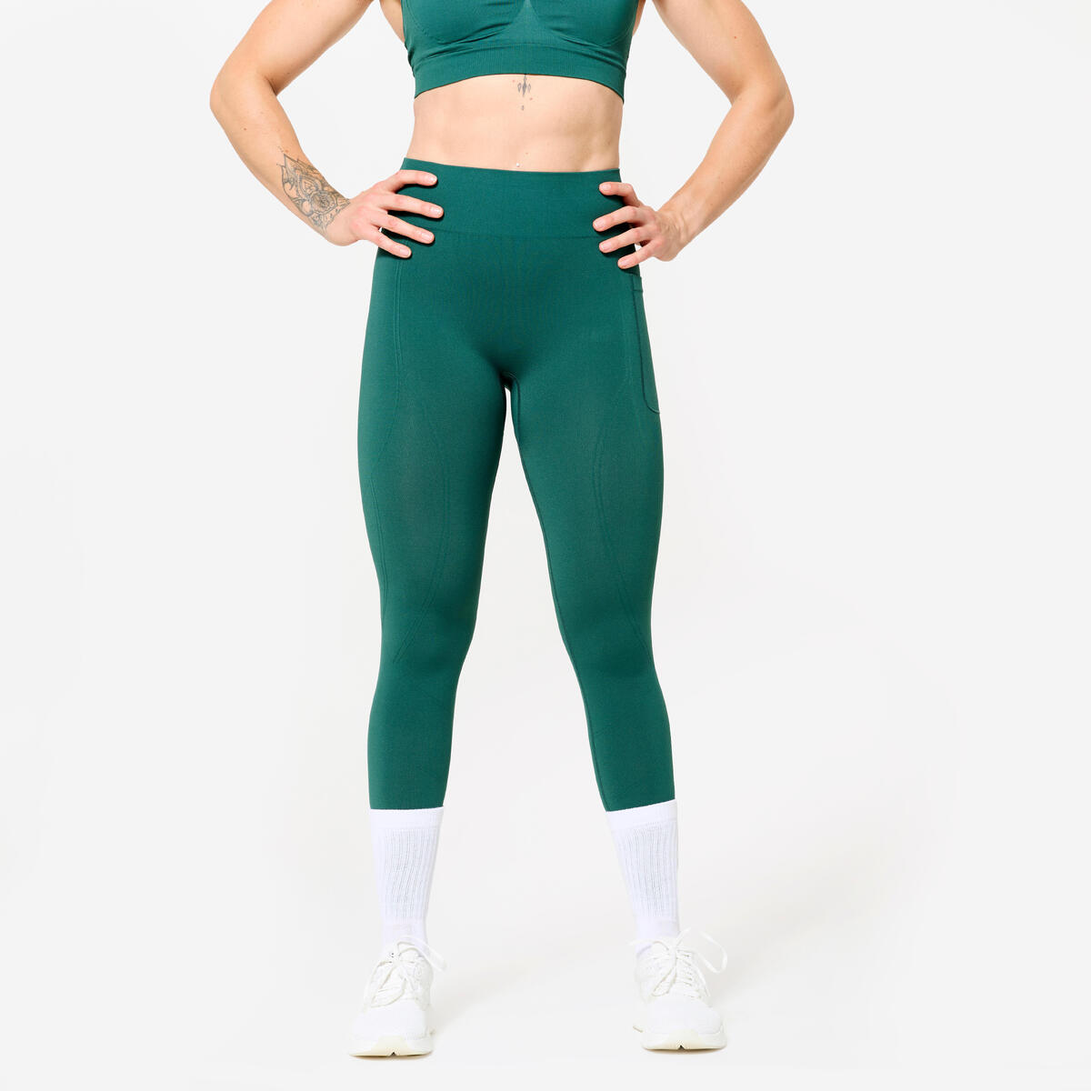 Legging de fitness push-up taille haute femme, vert foncé