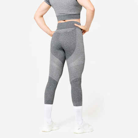 High-Waisted Seamless Fitness Leggings with Phone Pocket - Grey
