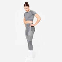 High-Waisted Seamless Fitness Leggings with Phone Pocket - Grey