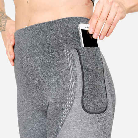 High-Waisted Seamless Fitness Leggings with Phone Pocket - Grey