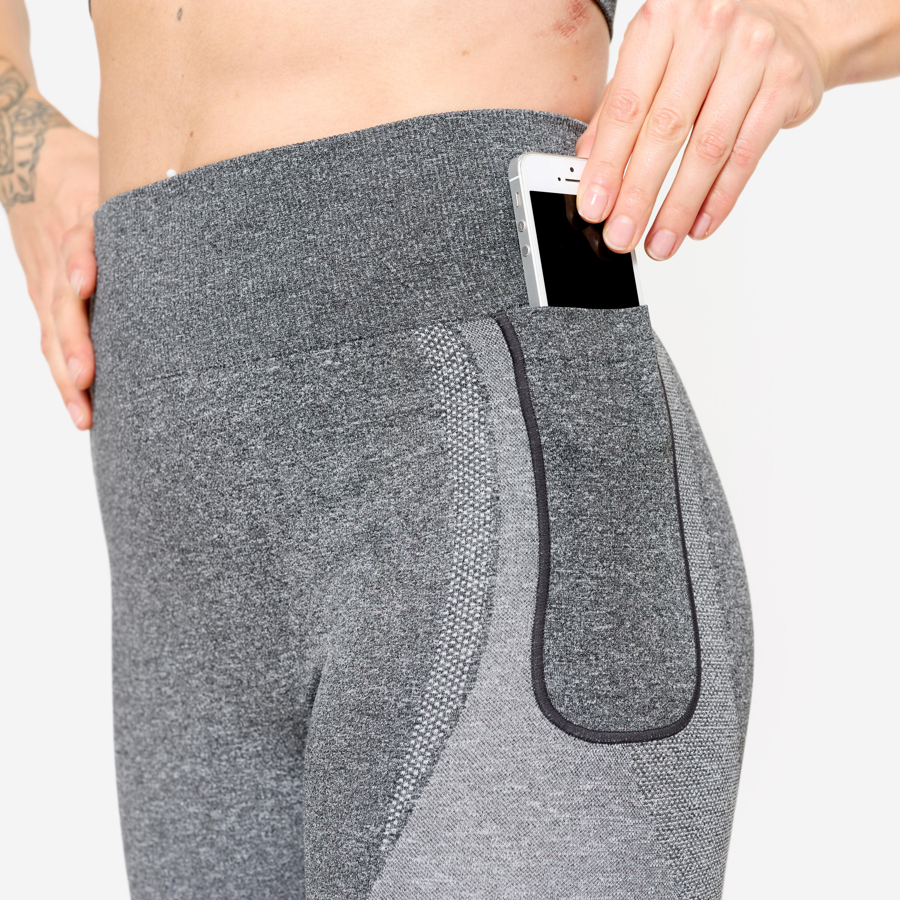 Leggings donna fitness 900 vita alta seamless grigi 3/18