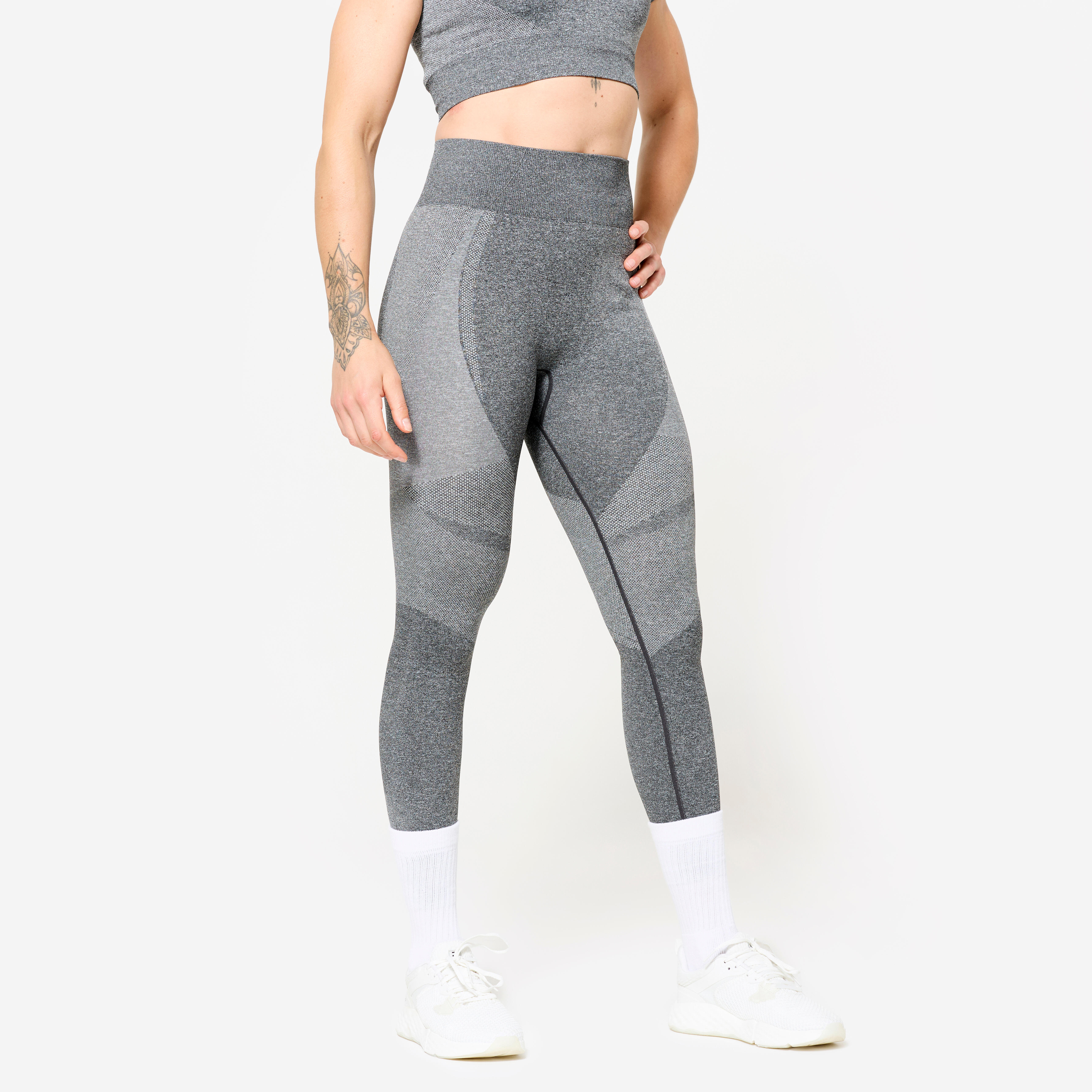 domyos Seamless High Waist with Phone Pocket Women Gym Leggings 900 - Smoked Black-picture-20