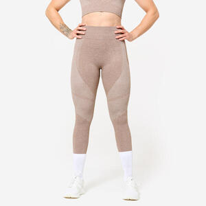 Leggings Fitness Mujer Marrón Talle Alto Sin Costuras Bolsillo Teléfono