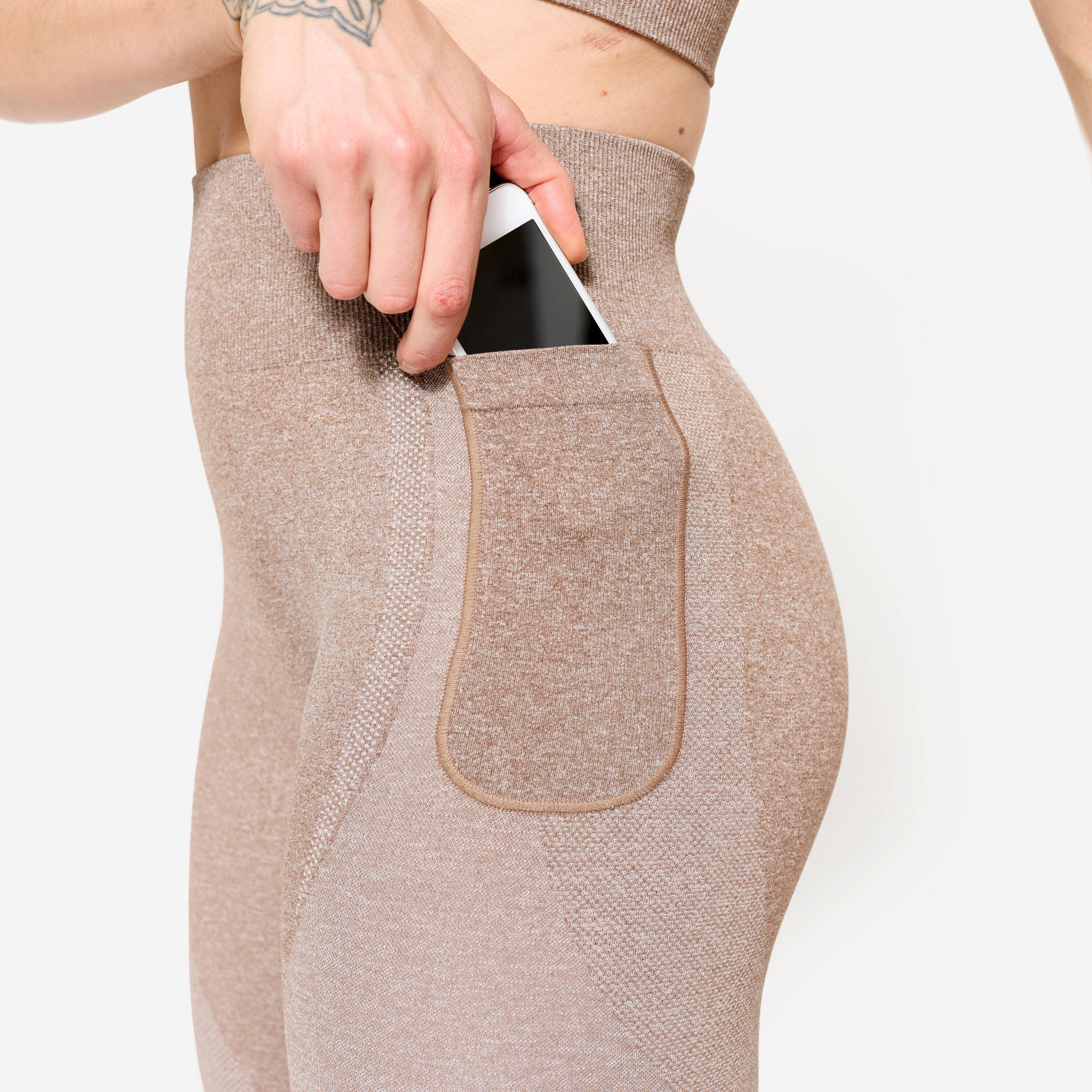 Women's High-Waisted Seamless Fitness Leggings with Phone Pocket 900 - Brown -  4