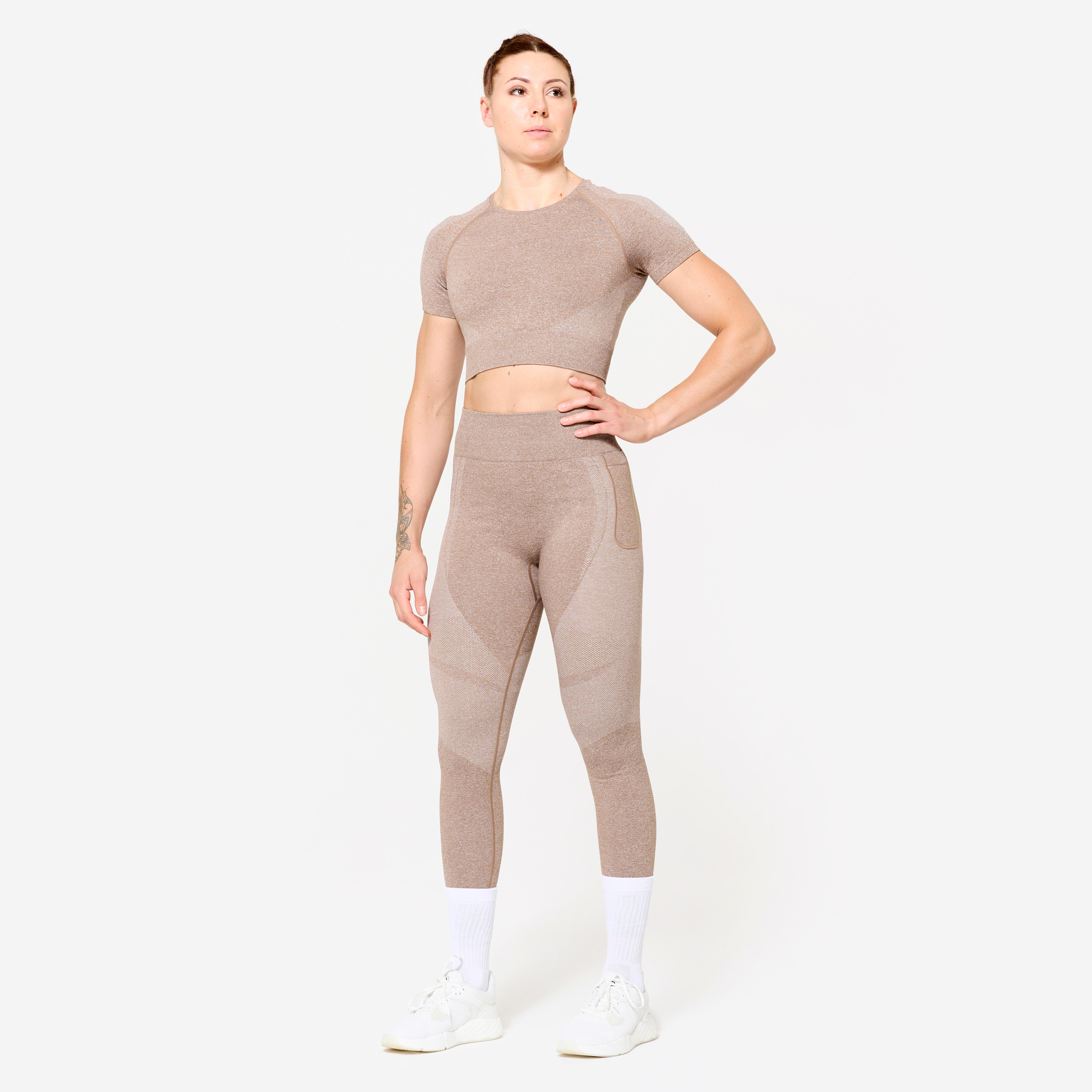 Women's High-Waisted Seamless Fitness Leggings with Phone Pocket 900 - Brown