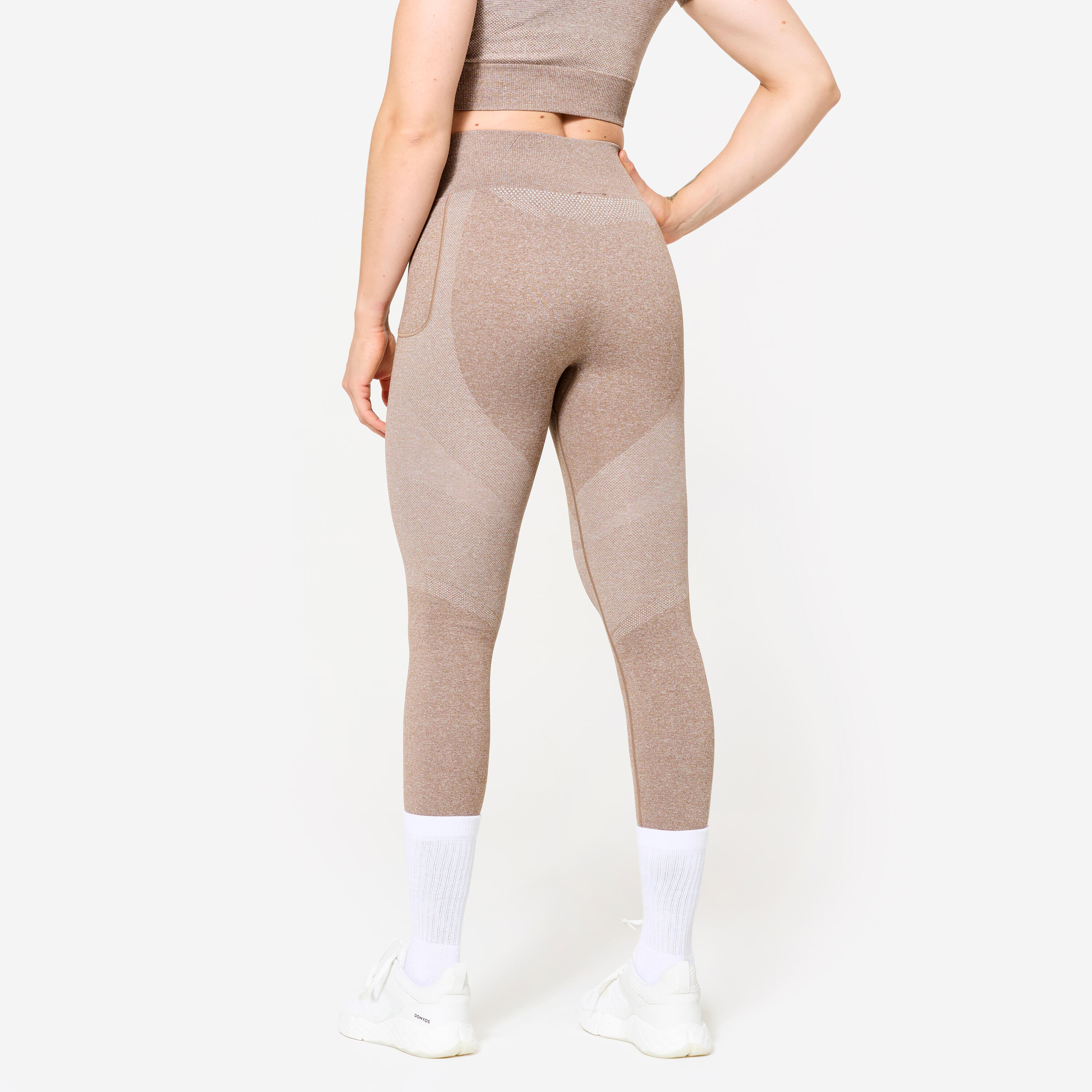 Leggings mit hohem Bund und Smartphonetasche Fitness seamless Damen - braun 4/9