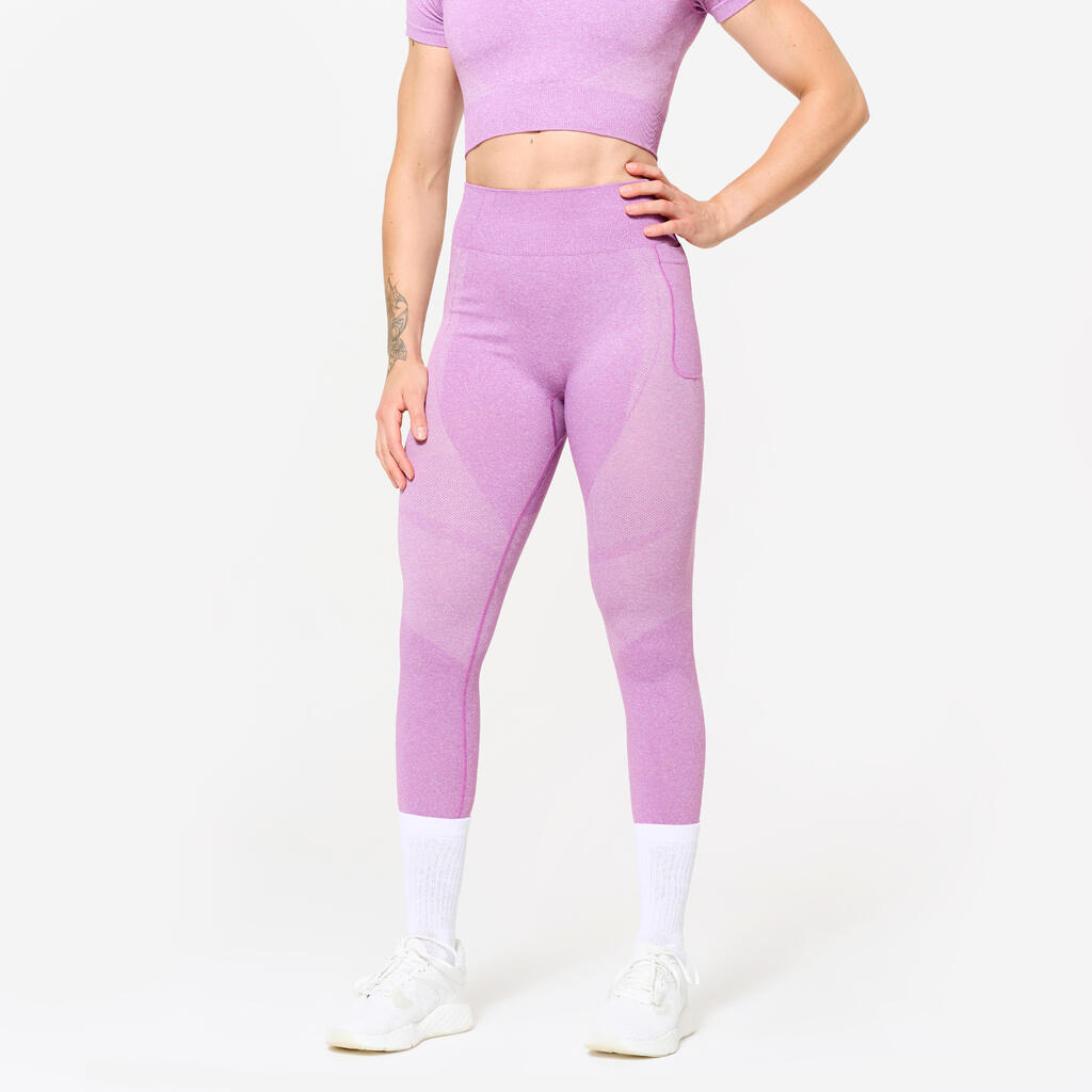 Legging de fitness seamless poche téléphone taille haute femme, rose