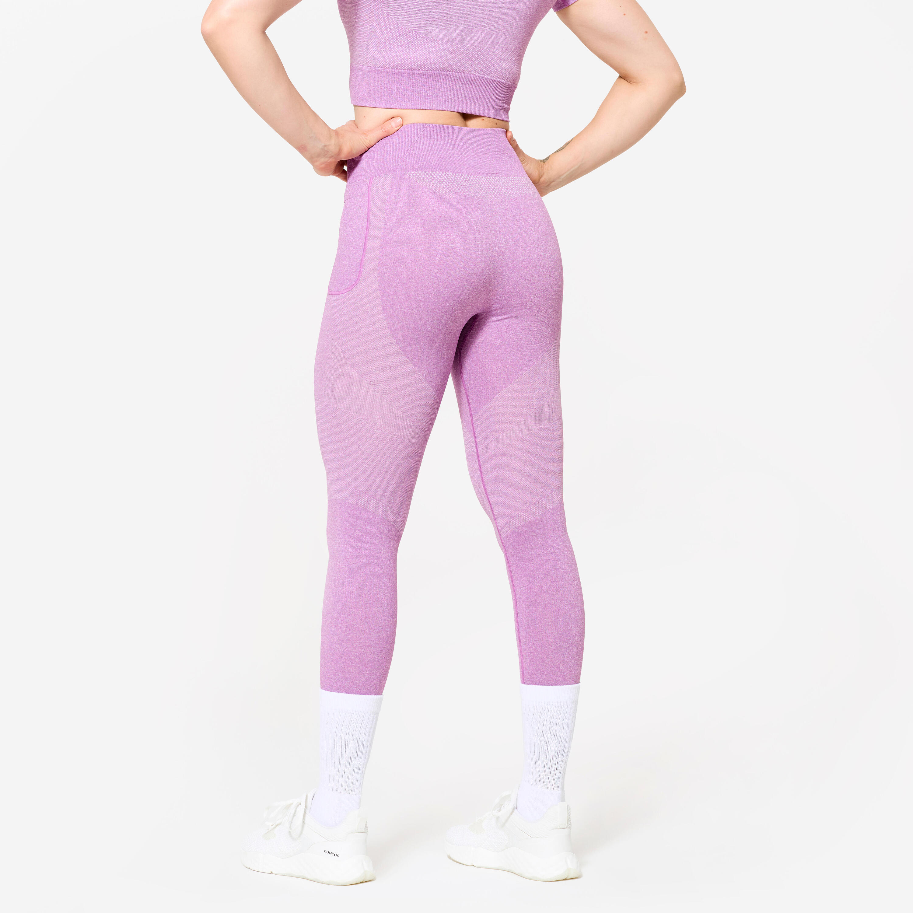 Leggings de fitness de tiro alto con bolsillo para celular rosas para mujer 4/10