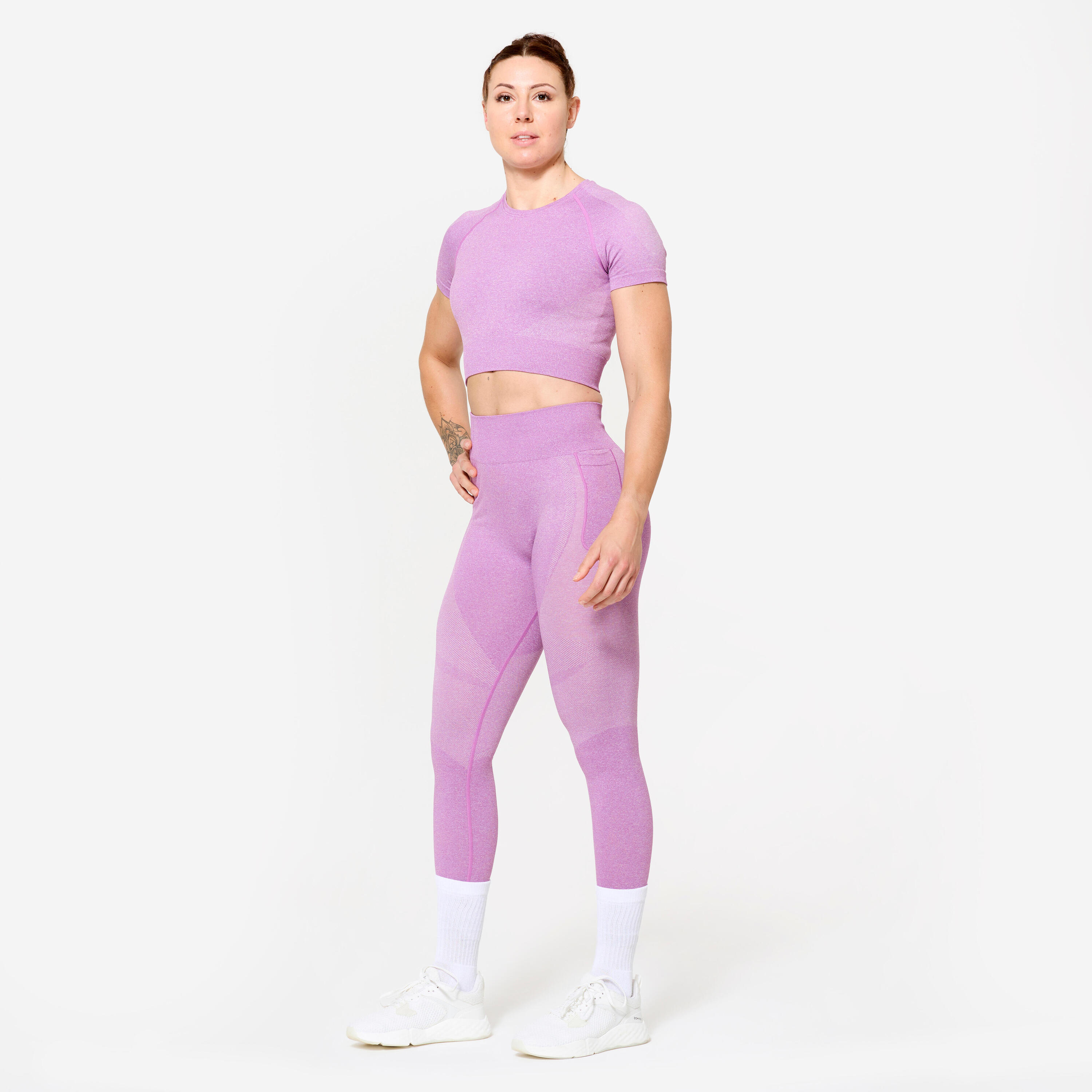 Leggings de fitness de tiro alto con bolsillo para celular rosas para mujer 2/10