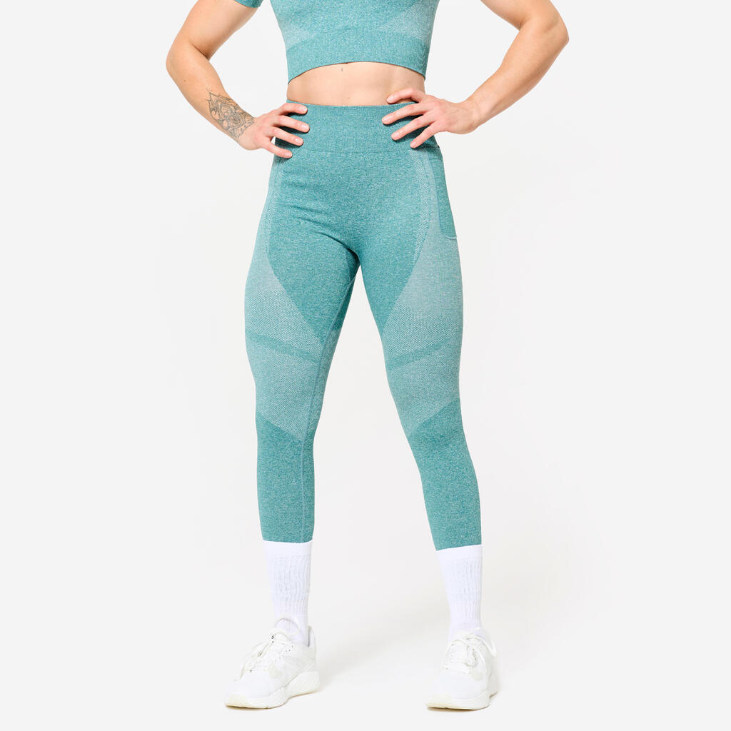 Legging taille haute sans couture femme - turquoise