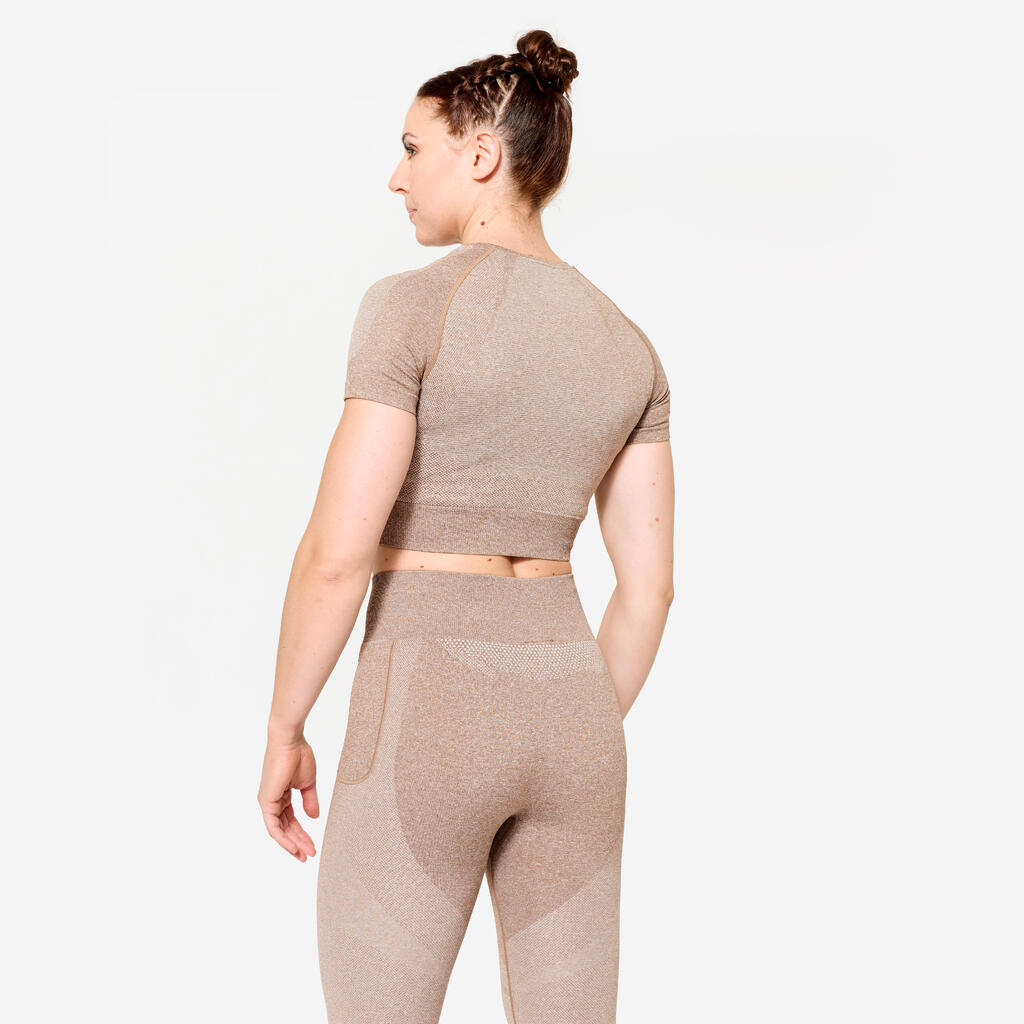 T-shirt crop top de fitness matière seamless, marron