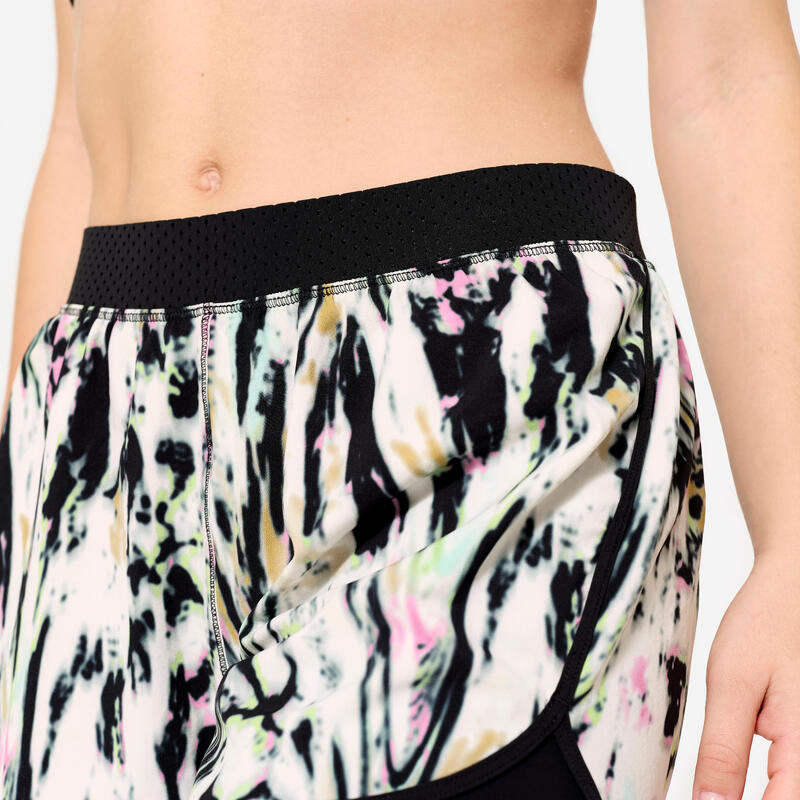 Short de fitness double couche femme, noir et blanc