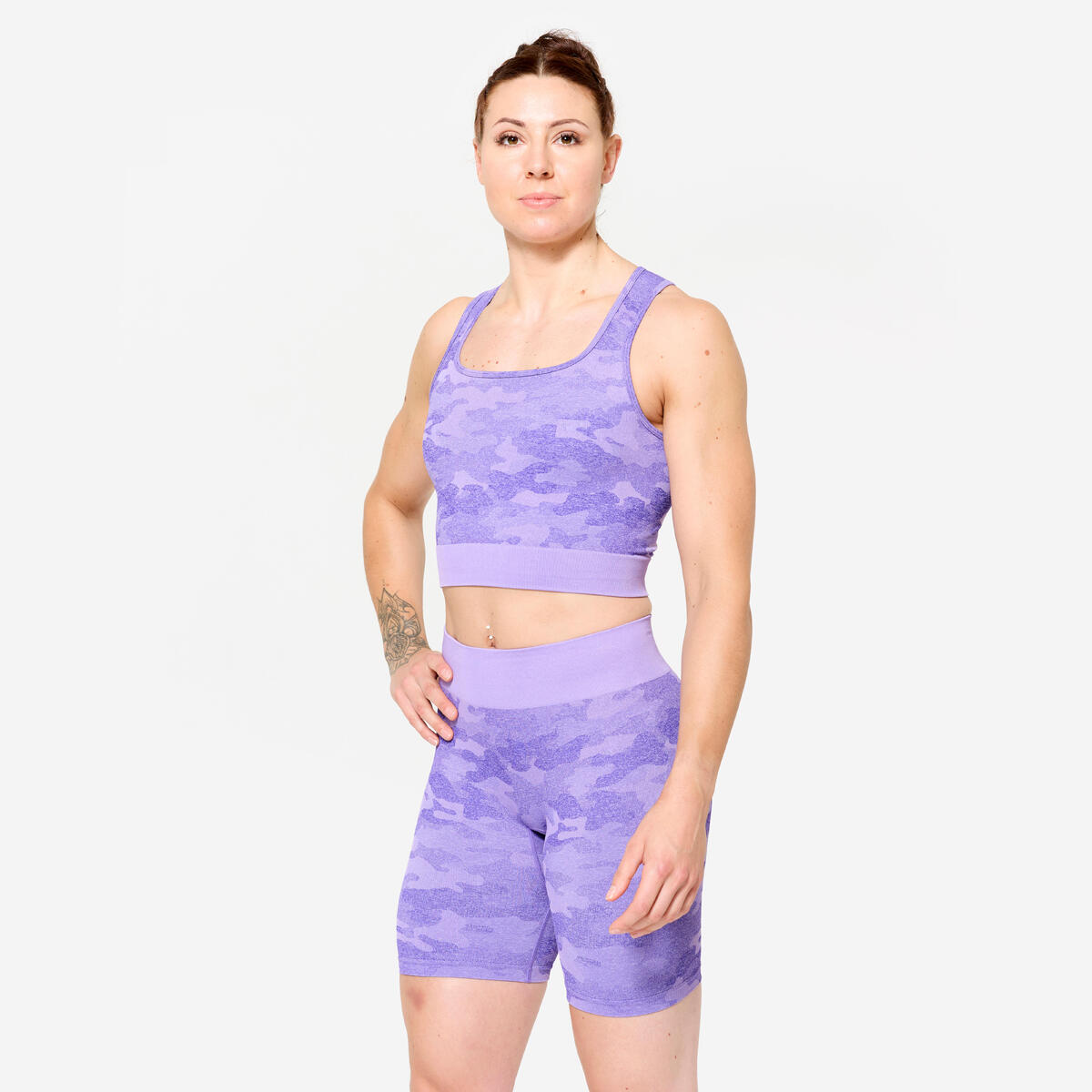 Crop top de fitness motif camo, violet