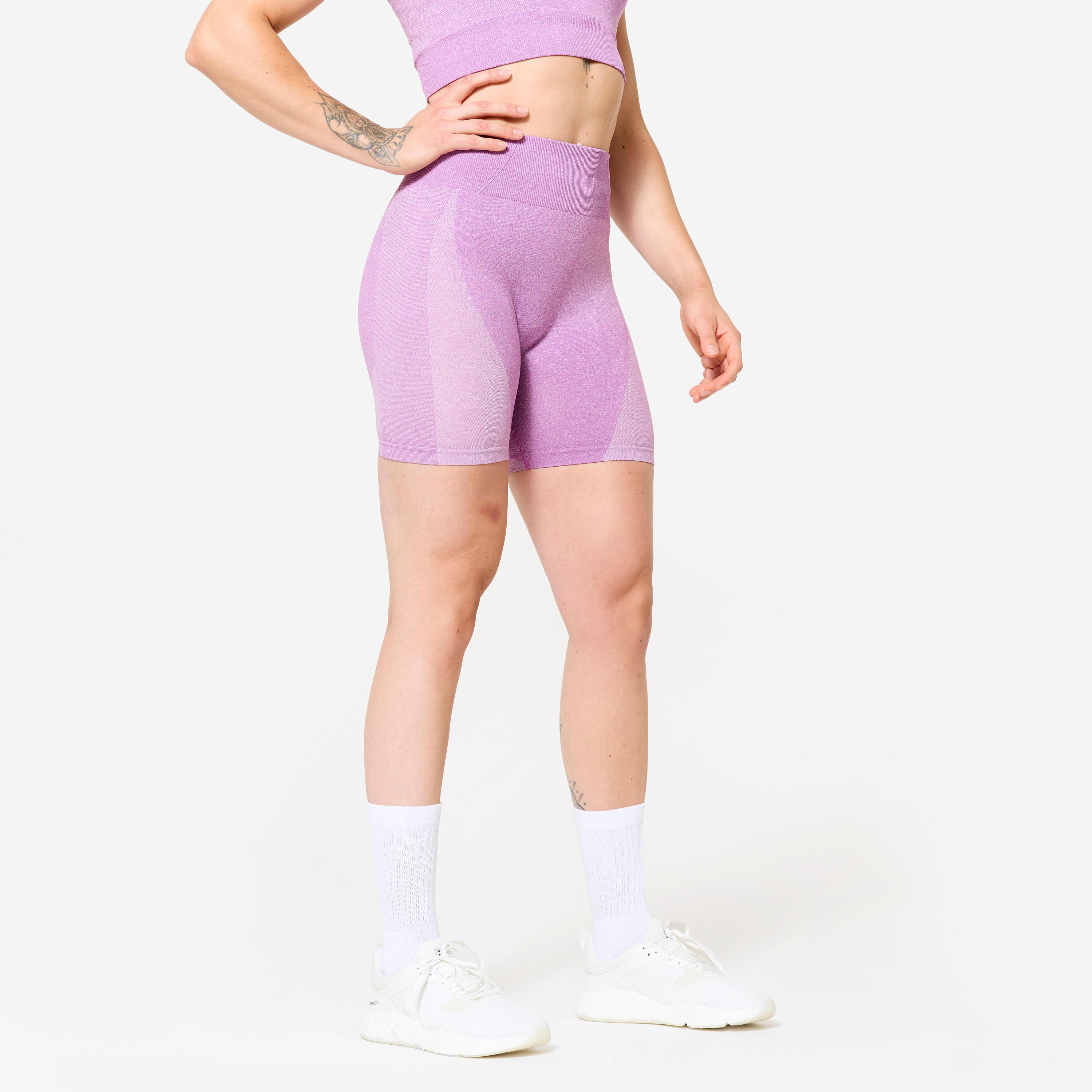 DOMYOS Naadloze fitnesshort met hoge taille roze