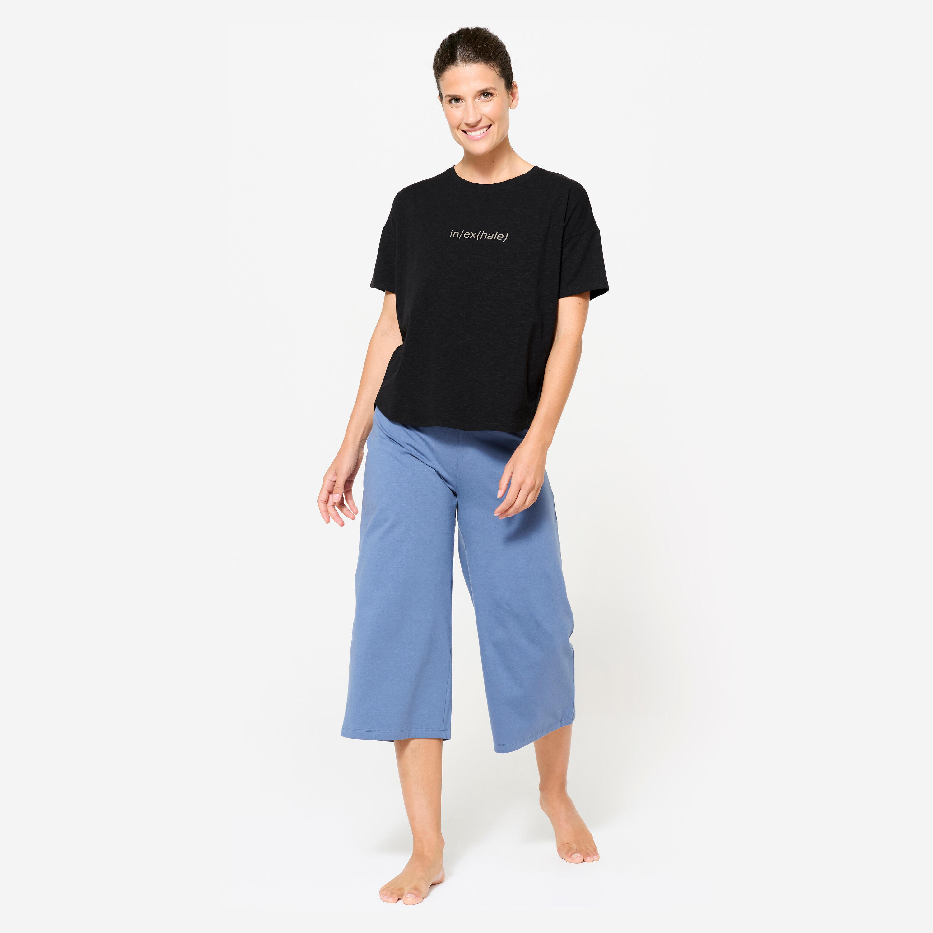 Yoga Caprihose Damen hoher Bund - kometenblau  2/5