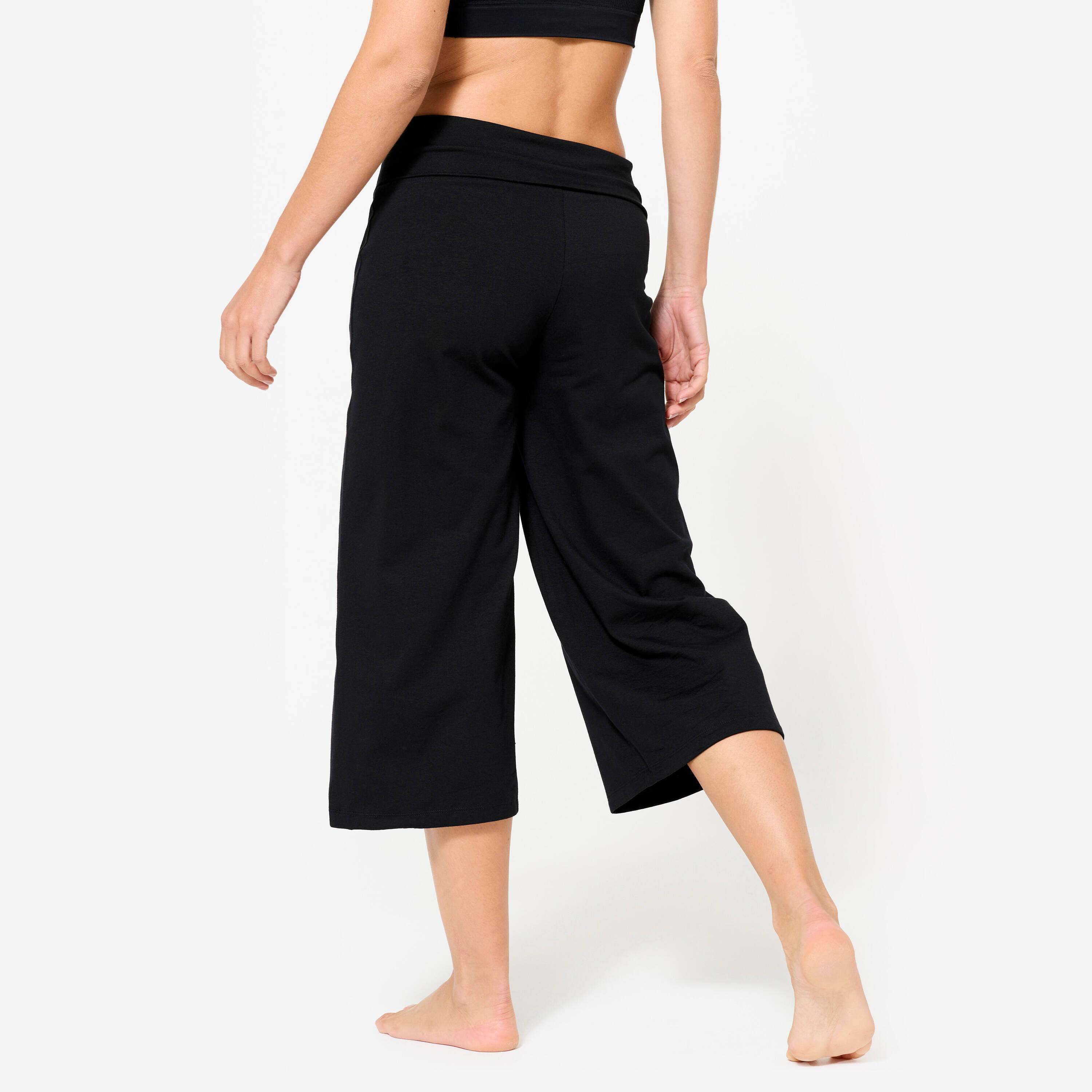 Women's High-Waisted Cotton Yoga Capri Pants - Ultra Black -  4