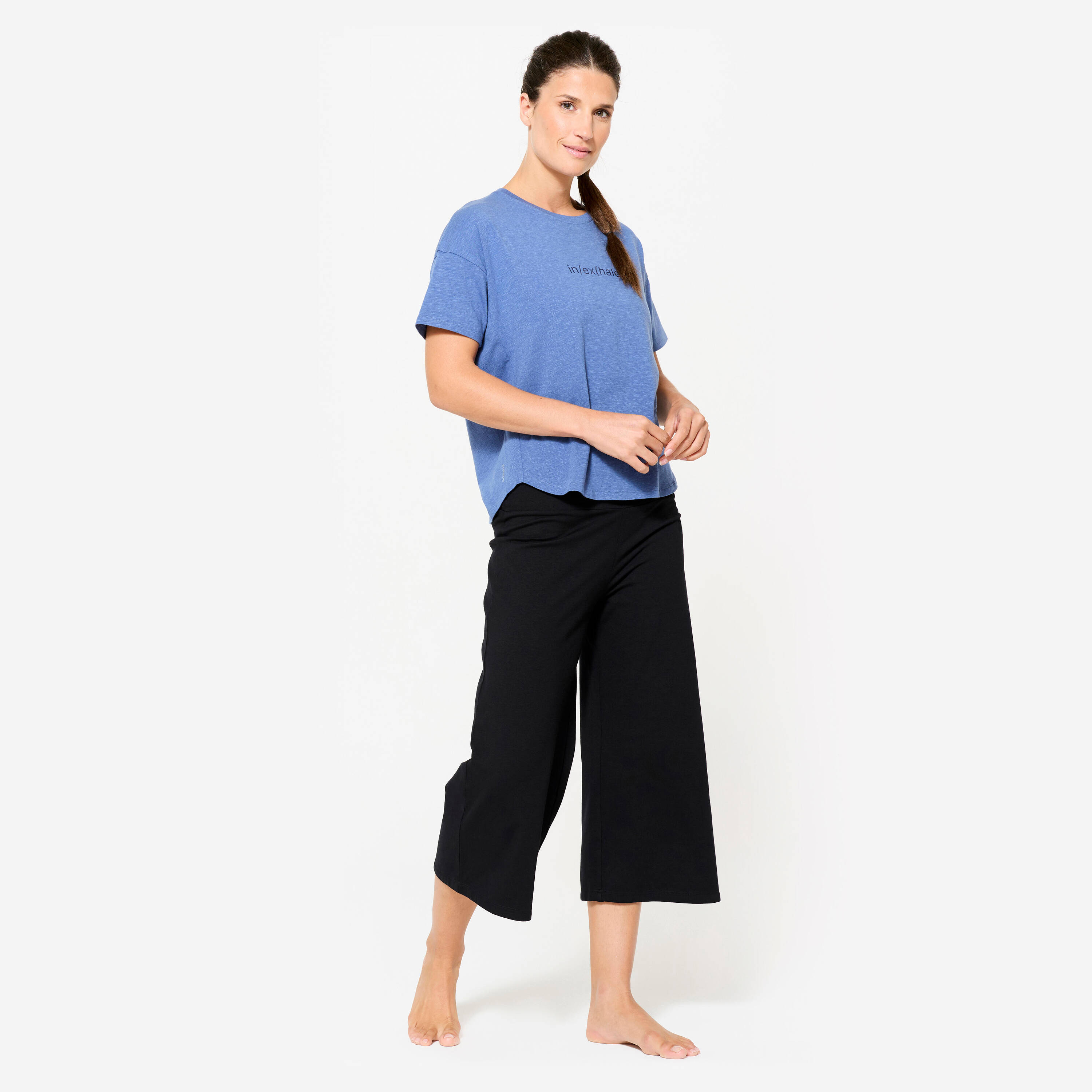 Women's High-Waisted Cotton Yoga Capri Pants - Ultra Black -  2