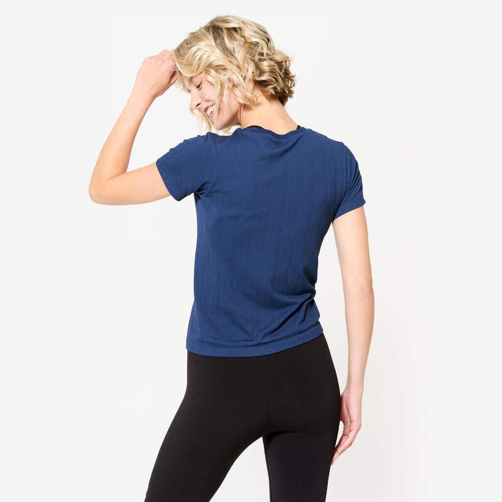 Women's breathable short-sleeved fitness T-shirt, midnight blue