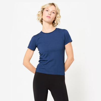 Yoga T-Shirt Damen atmungsaktiv - schwarz