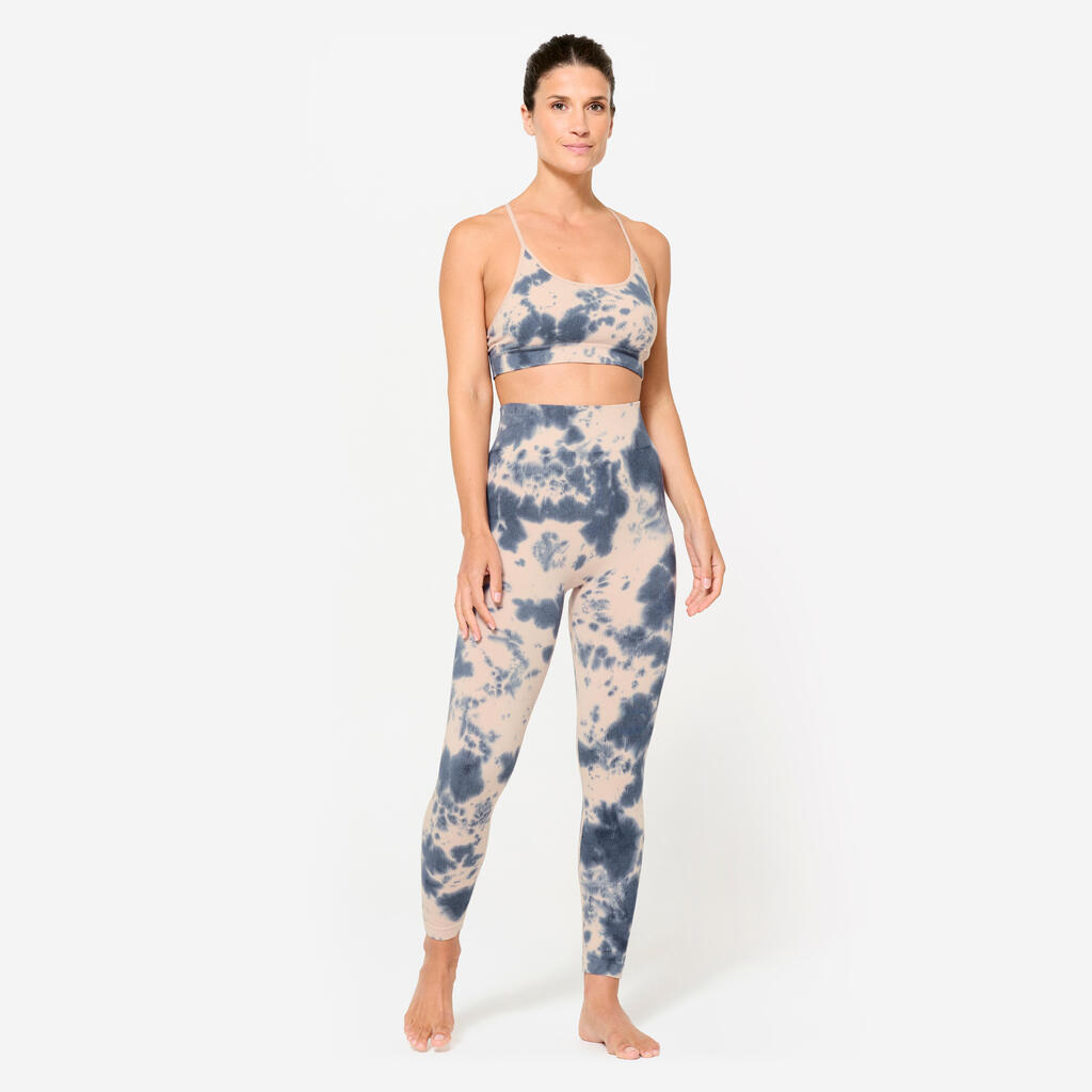 Legging de fitness taille haute femme, rose et bleu