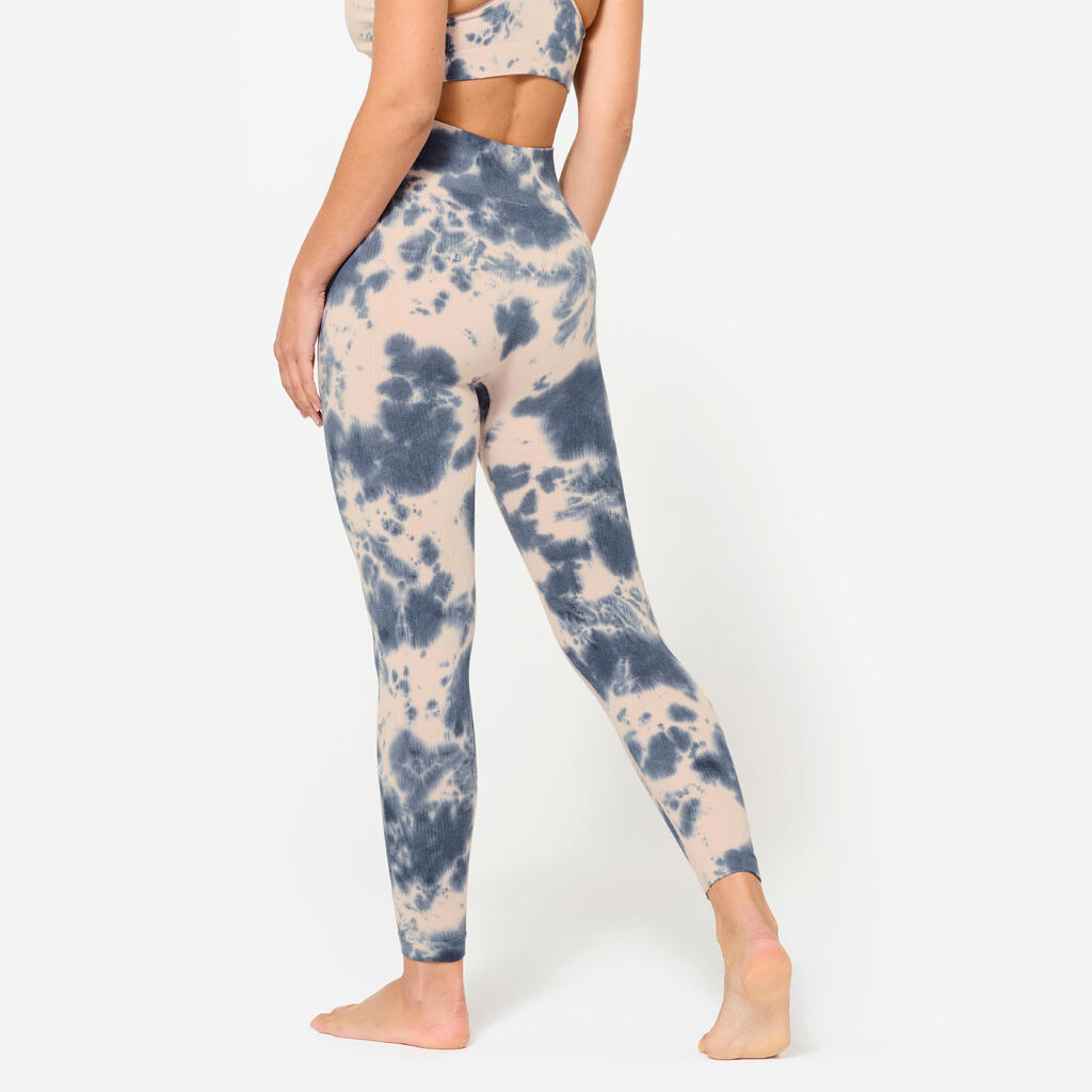 Legging de fitness taille haute femme, rose et bleu