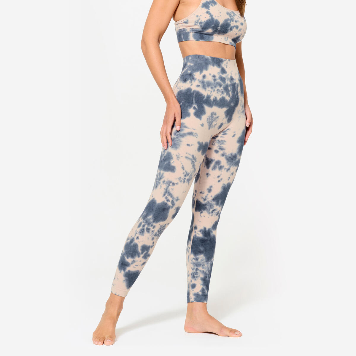 Legging de fitness taille haute femme, rose et bleu