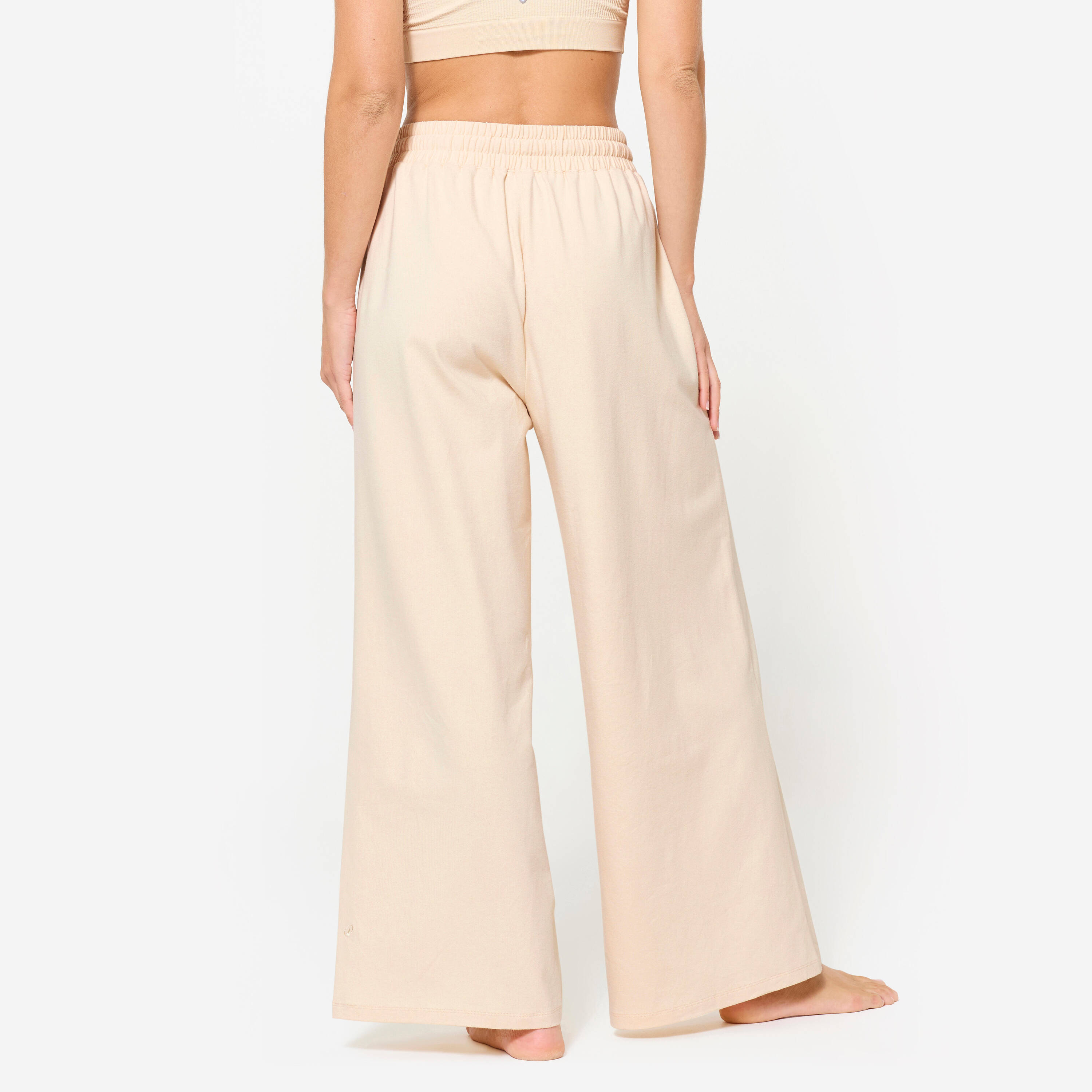 High Waist Wide Cut Women's Loose Track-pant For Gym 520 -Cream Beige -  5