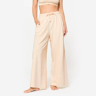 High Waist Wide Cut Women's Loose Track-pant For Gym 520 -Cream Beige