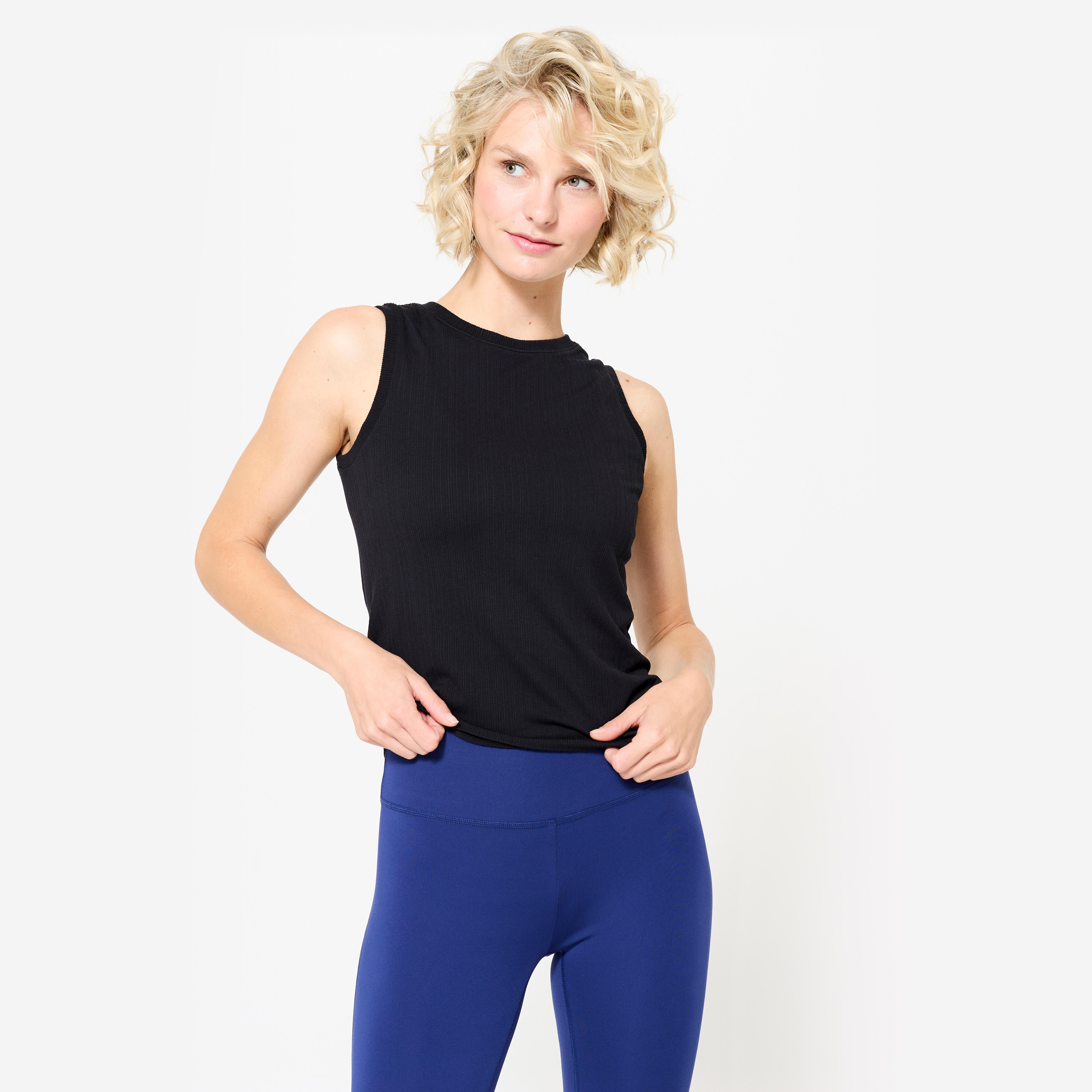 Women's stretch yoga tank top, graphite black - Main Image