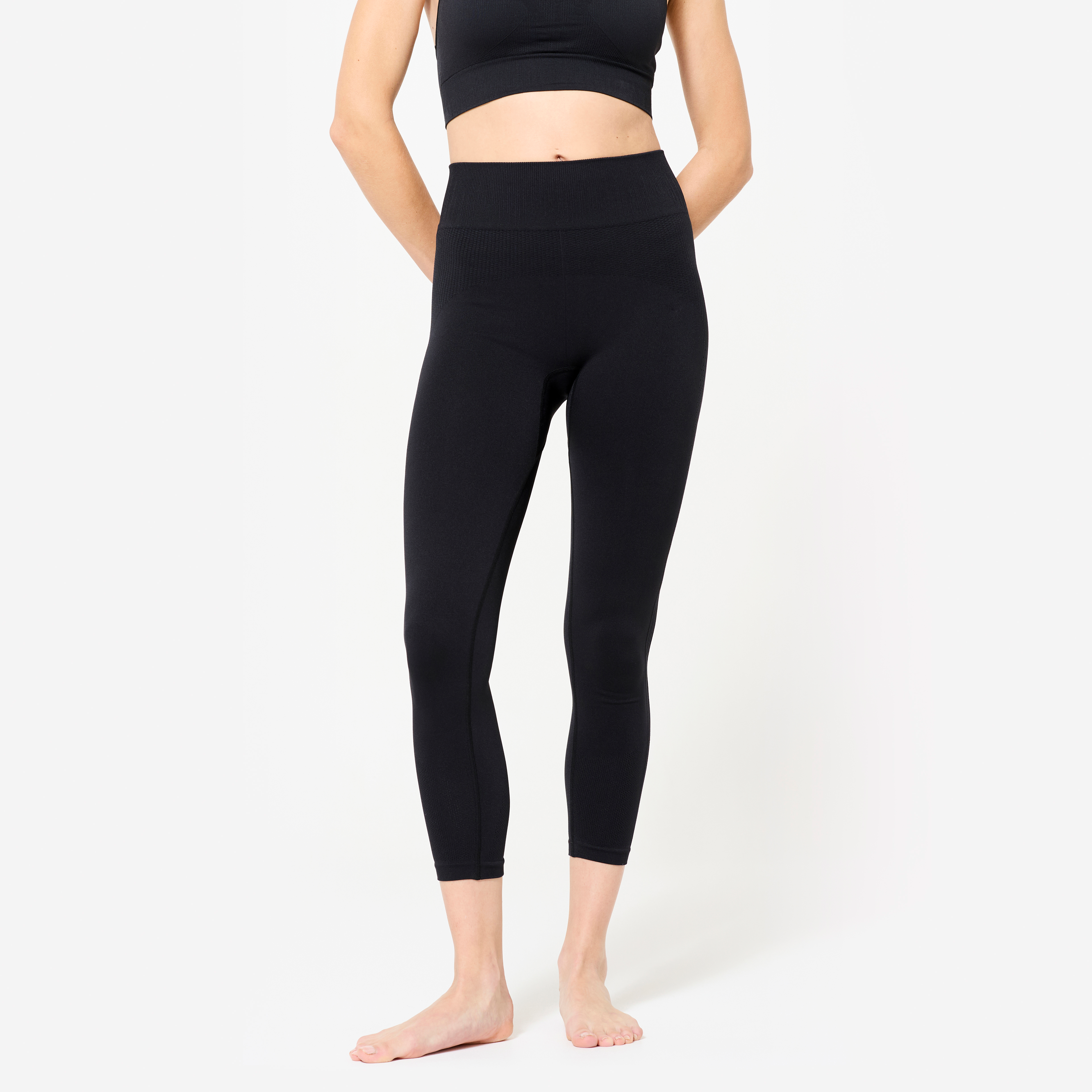 Legging yoga taille haute 7/8e femme, noir pour les clubs et