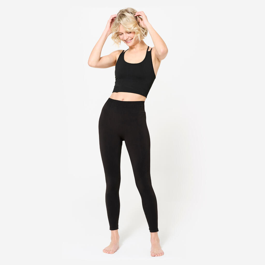 Leggings lang Yoga Zweite-Haut-Effekt hoher Bund - traubenlila