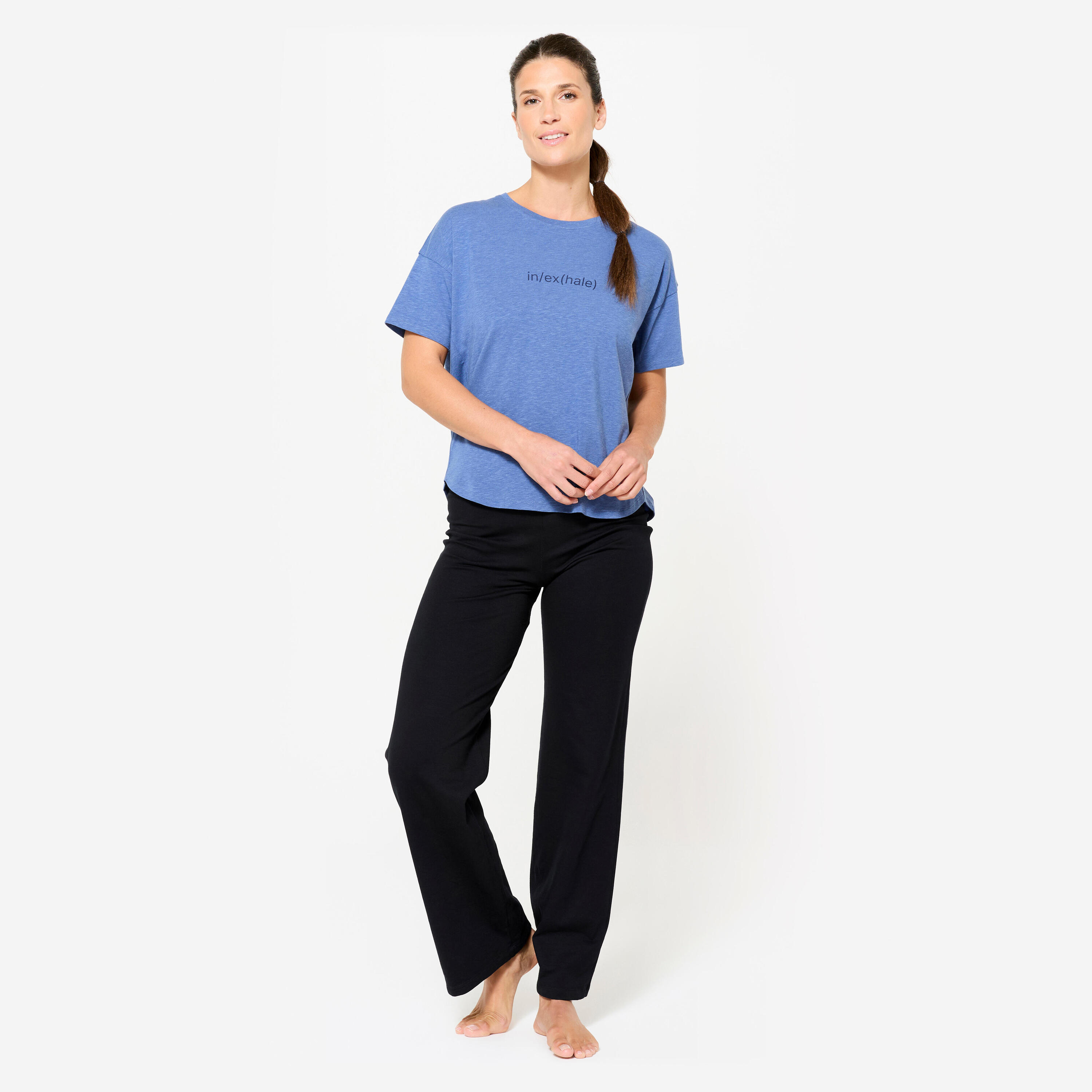 Pantaloni tuta donna yoga flare traspiranti neri 2/6