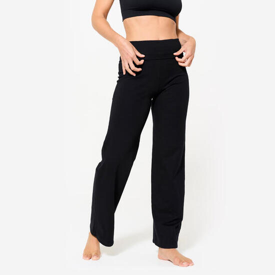 Pantaloni tuta donna yoga flare vita alta cotone neri