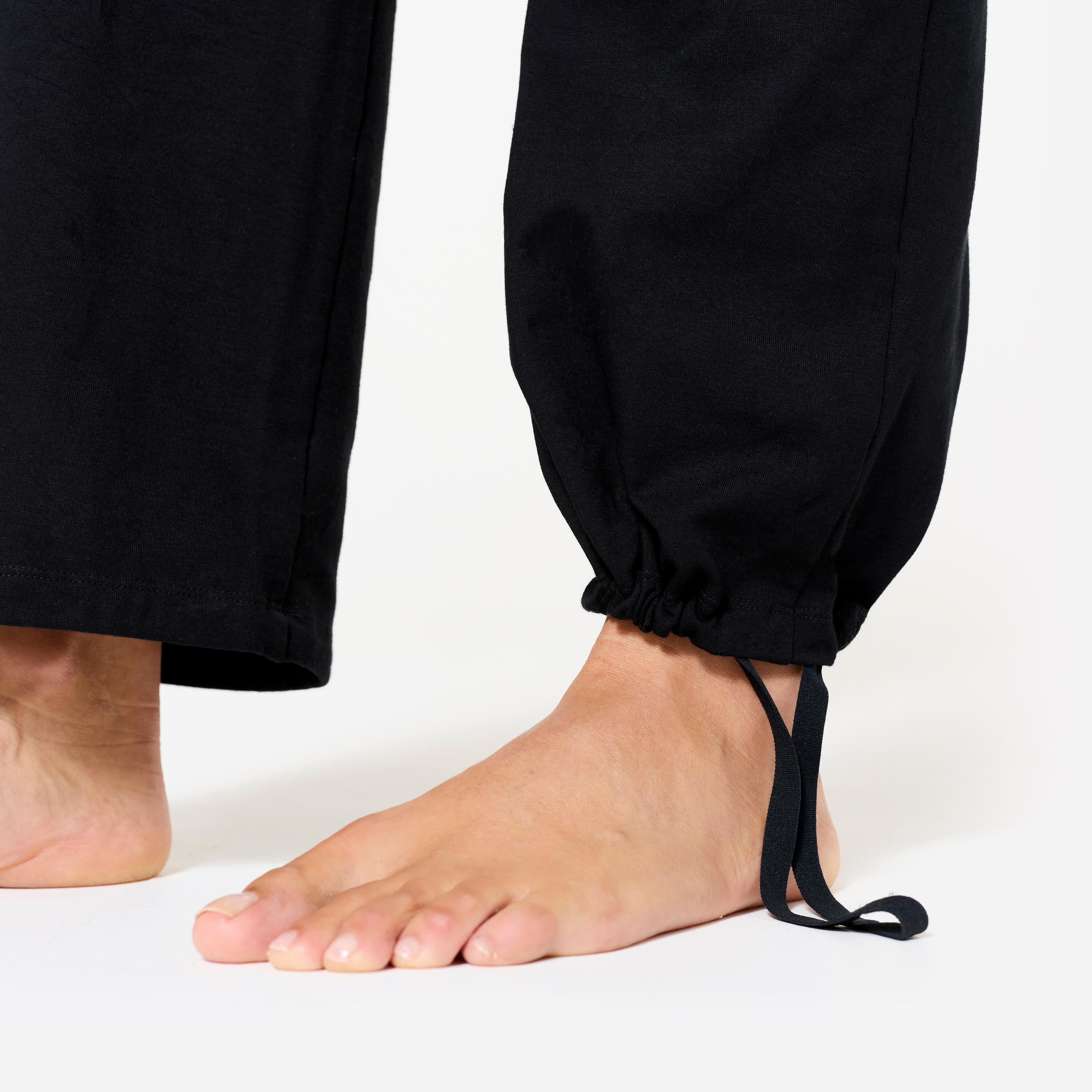 Yogabroek voor zachte yoga hoge taille dames zwart 3/6