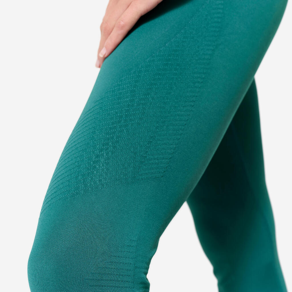 Legging long yoga effet seconde peau taille haute, vert canard