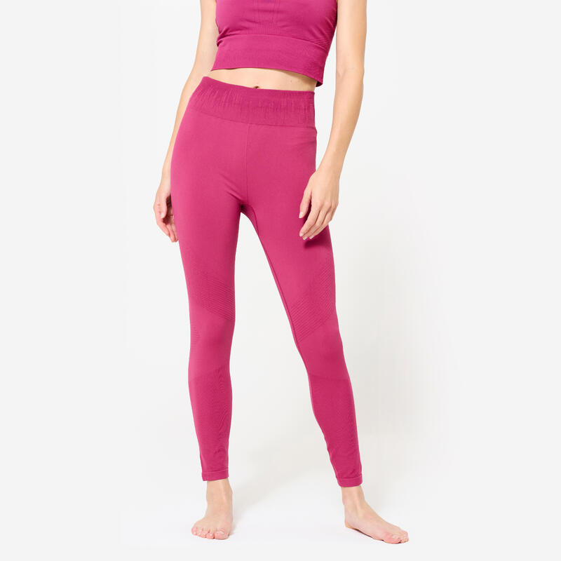 Aansluitende lange yogalegging met hoge taille magenta