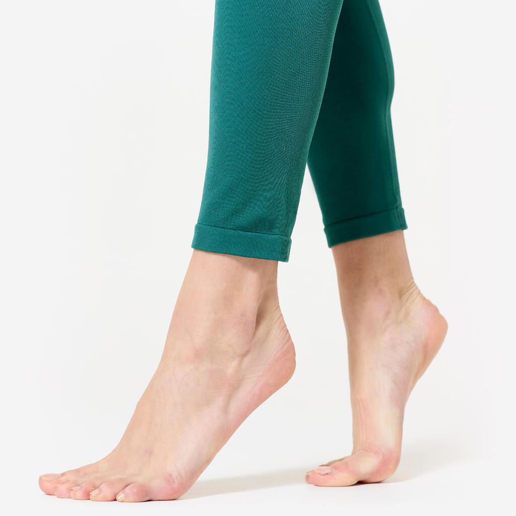 Legging long yoga effet seconde peau taille haute, vert canard