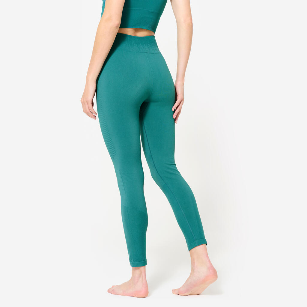 Legging long yoga effet seconde peau taille haute, vert canard