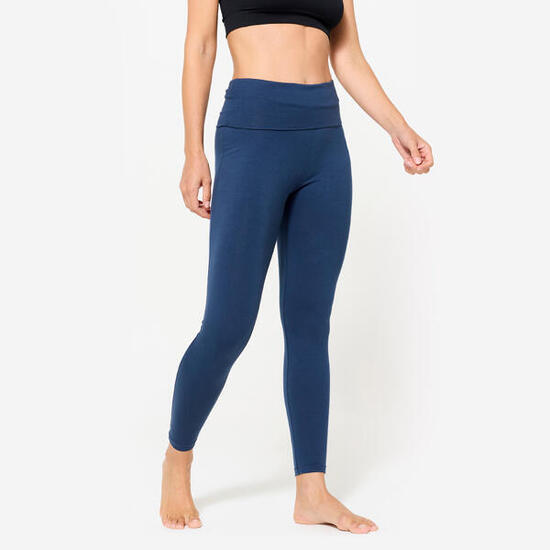 Leggings donna yoga vita alta cotone blu