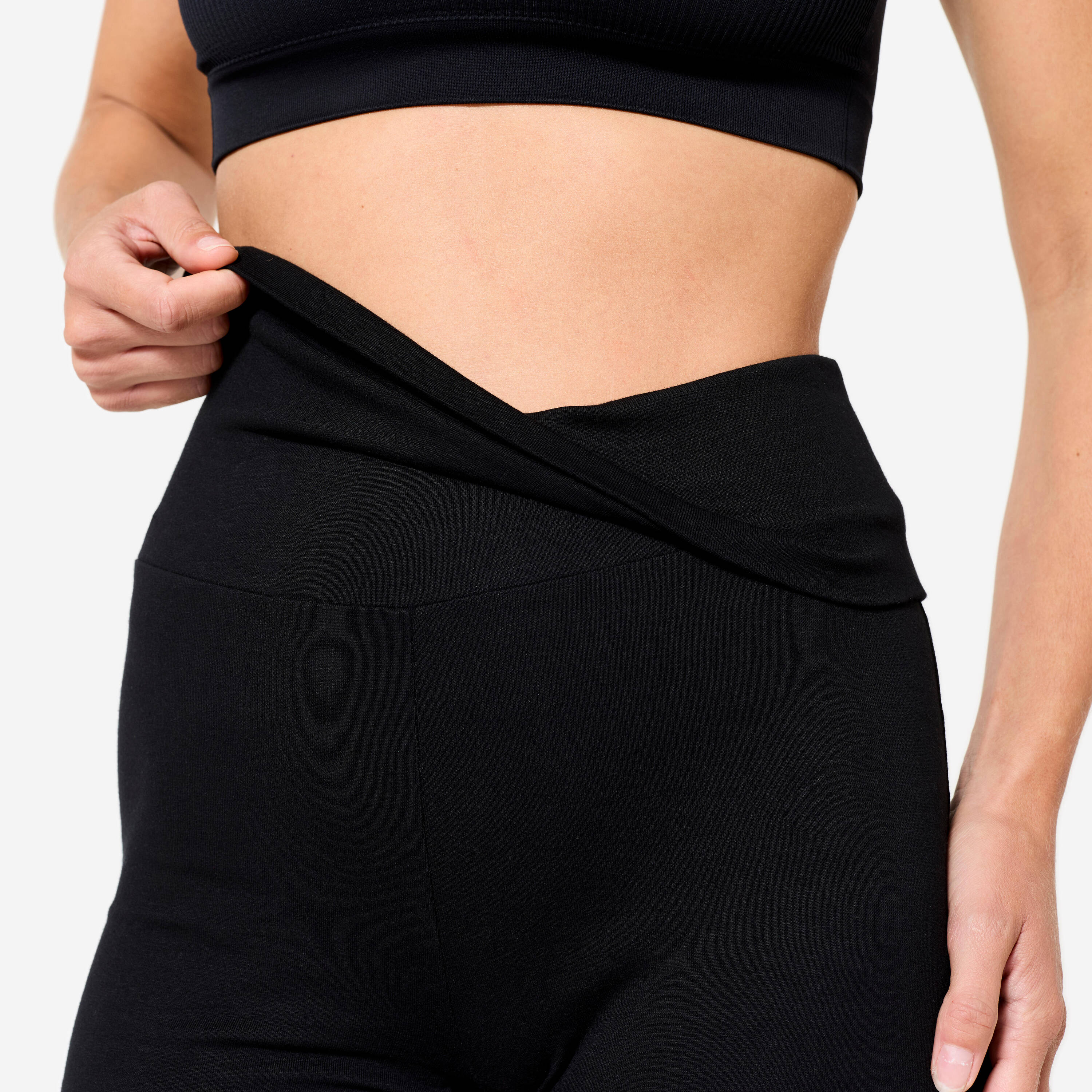 Women's High-Waisted Gentle Yoga Cotton Shorts - Black -  3