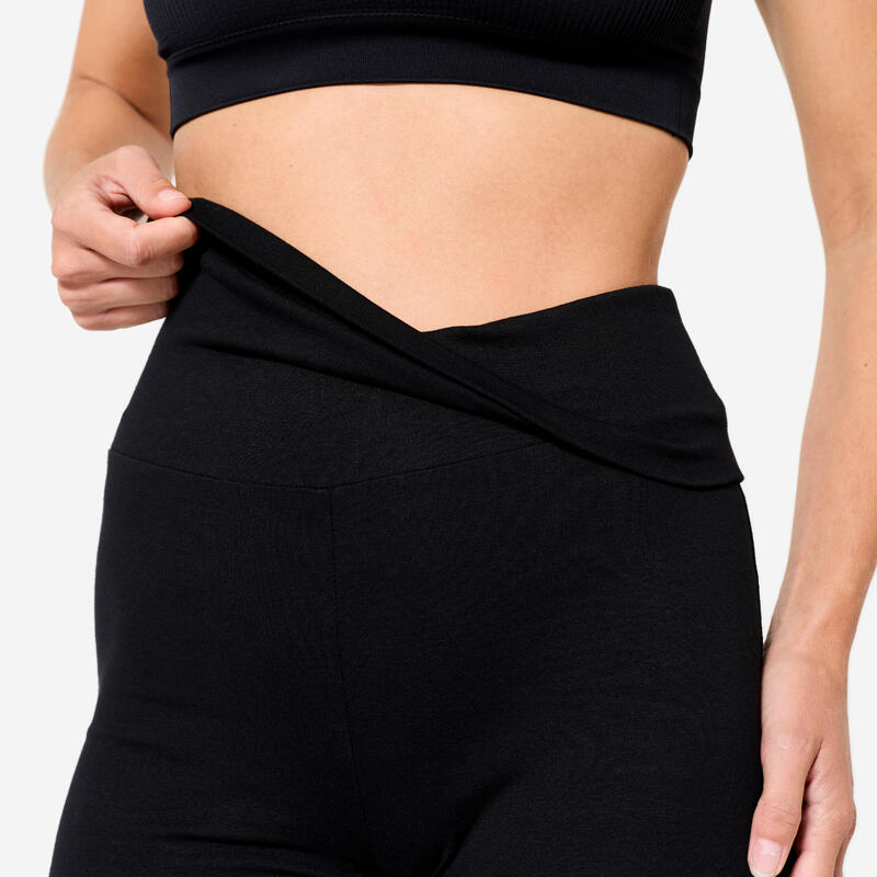 Șort de yoga bumbac moale, talie înaltă, Negru, Damă