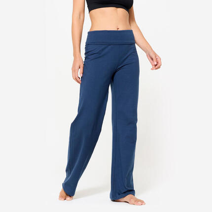 Pantalon de yoga doux taille haute femme, bleu foncé