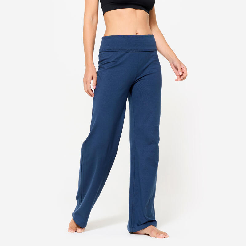 Weiche Yogahose hoher Bund Damen, marineblau