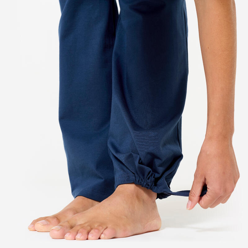 Weiche Yogahose hoher Bund Damen, marineblau